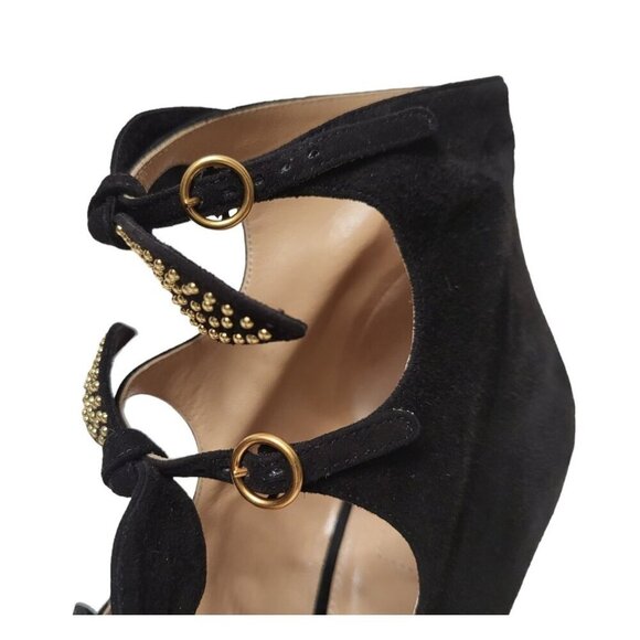 Chloé Mike Black Suede Studded Bow Cut-Out Heel Bootie - Picture 10 of 16